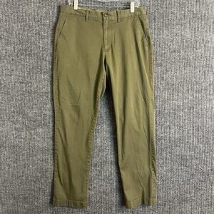 J Crew Mens Straight Fit Flex Chino Pants Size 34 Green Flat Front Preppy Casual